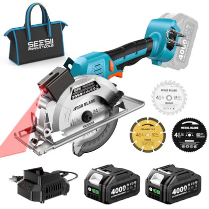 SEESII Brushless Cordless Circular Saw with 2×4.0Ah Batteries & Charger