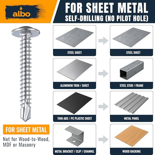 ALBO 200 PCS, #8 x 1-1/4" Stainless Steel Self Tapping Screws, 410 Stainless Truss Head Sheet Metal Screws, Self Drilling Screws for Metal & Plastic, Rust Resistant Fasteners - color: Silver, size: #8 x 1-1/4"