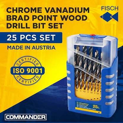 Brad Point Drill Bit Set -Chrome Vanadium Wood Drill, Sizes 1mm-13mm 25 Pcs - size: 1 - 13 mm