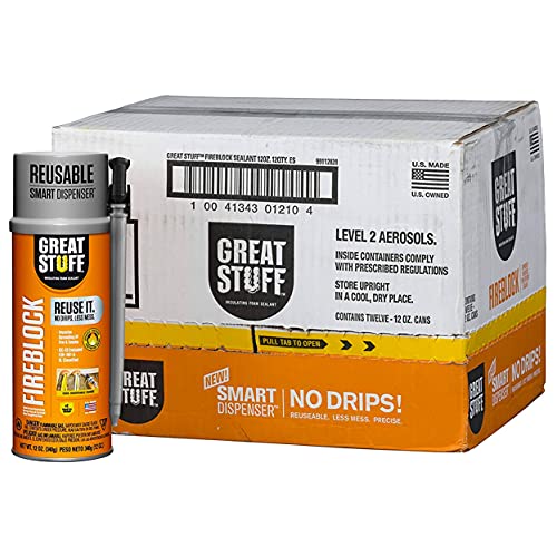 GREAT STUFF Fireblock Gap Filler | Insulating Foam Sealant, 12 oz. – Smart Dispenser, Orange (12 Pack)