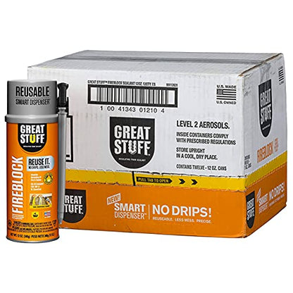 GREAT STUFF Fireblock Gap Filler | Insulating Foam Sealant, 12 oz. – Smart Dispenser, Orange (12 Pack)