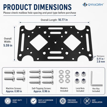 Mailbox Mounting Bracket, 2.8mm Steel Adapter Plate for 4x4 Posts