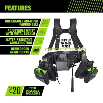 AWP Tool Belt Tool Rig, Durable Premium Utility Belt Organizer for Men & Women, Utility Work, Electrician, Mechanic - style: TrapJaw Pro Tool Rig