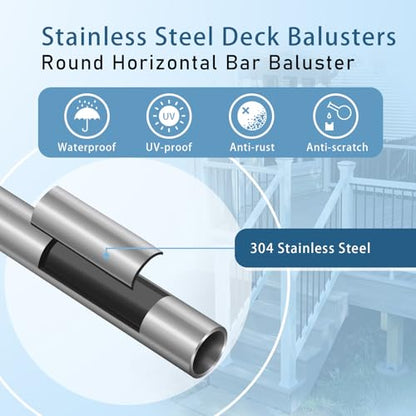 5 Foot x 5/8-inch Round Horizontal Bar Baluster for Stair Remodel- 304 Stainless Steel Hollow Staircase Metal Spindles for Indoor Staircase-5 Pack - size: Stainless Steel-5 Feet-1mm