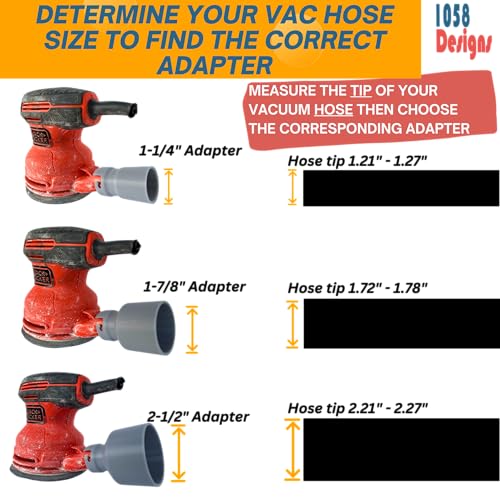 Vacuum Hose Adapter compatible with BLACK+DECKER 5-inch Random Orbit Sander BDERO100 BDERO600 BDERO200AEV BDEQS300 and 2-1/2 inch Wet Dry Shop Vac Hose Dust Reducer Collector - size: Fits 2-1/2" Vac Hose