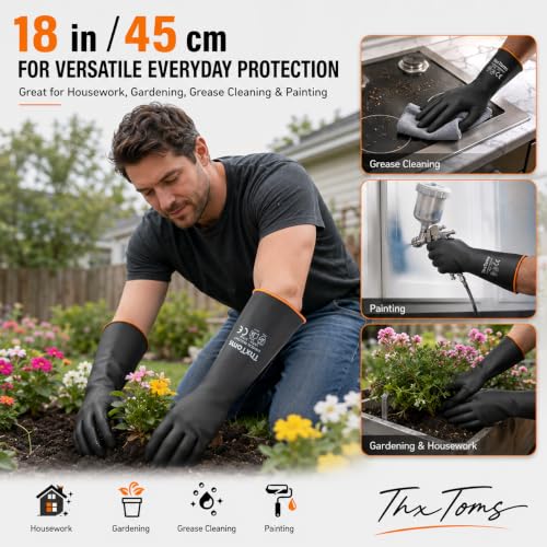 ThxToms Chemical Resistant Gloves, 28 Mil Heavy Duty Latex, 18 Inch, 1 Pair - color: 18"