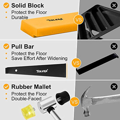 TOLESA Laminate Wood Flooring Installation Kit Vinyl Flooring Tools with 30 Spacers, Heavy Duty Pull Bar, Durable Solid Rubber Tapping Block, Non Slip Soft Grip Double Faced Mallet, Foam Knee Pads