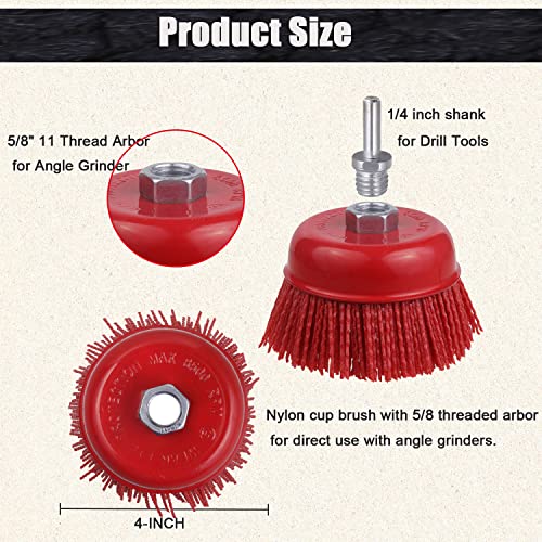 4" Nylon Cup Brush for Angle Grinder, 5/8" 11 Thread, 1/4" Drill Arbor - style: 1 Pack
