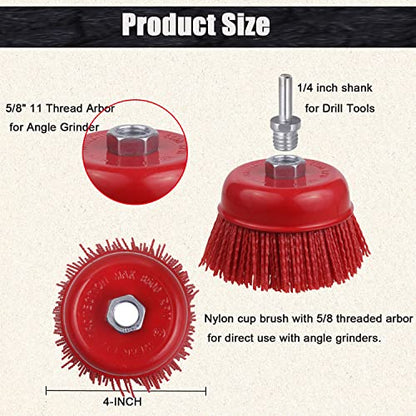 4" Nylon Cup Brush for Angle Grinder, 5/8" 11 Thread, 1/4" Drill Arbor - style: 1 Pack