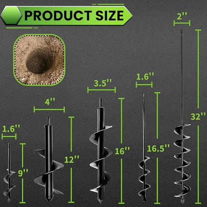 5PCS Garden Auger Drill Bit Set - 1.6x9 &1.6x16& 4x12 &3.5x16 & 2x32 inch - color: Black, size: 5PCS-1.6x9 & 1.6x16 & 4x12 & 3.5x16 & 2x32 in