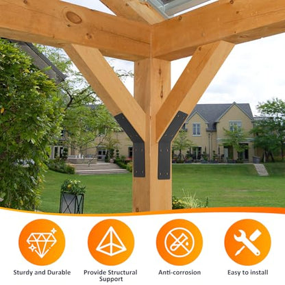 4 Pcs 5"x5"x3" 45 Degree Angle Brackets for 4x4 6x6 Wood, 3MM - size: 45D-5''X5''X3''