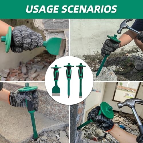 Heavy Duty Masonry 12 Inch Point and Flat Chisel, 9 Inch Brick Chisel Set - size: 9 Inch & 12 Inch