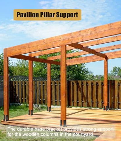 8Pcs Adjustable Deck Post Anchor Base Brackets Kit - Heavy Duty Reversible for 1.5x1.5, 2x2, 2x4 & 4x4 Wood Posts - Fence Pergola Railing Mailbox Support - Half Column Black Design