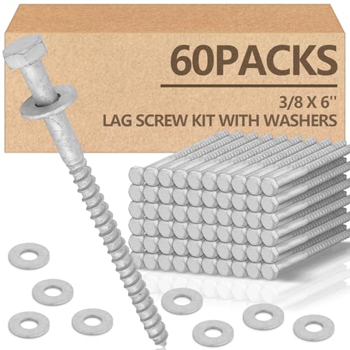Tandefio 60 Pack 3/8'' x 6'' Lag Screw Bolts with Washer Galvanized - size: 3/8'' x 6''