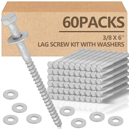 Tandefio 60 Pack 3/8'' x 6'' Lag Screw Bolts with Washer Galvanized - size: 3/8'' x 6''