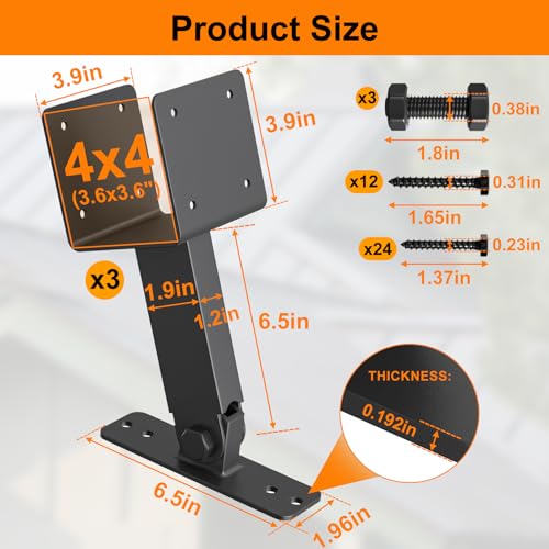4x4 Heavy Duty Roof Riser Brackets Kit, 3PCS Adjustable Pergola Brackets - color: C, size: 3pcs