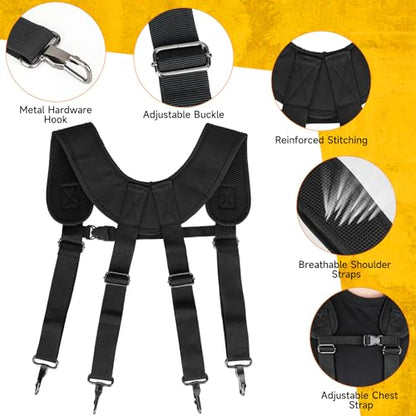 LEFOR·Z Tool Belt with Suspenders,27-Pockets Heavy Duty Tool Belts for Men - color: Black/Yellow