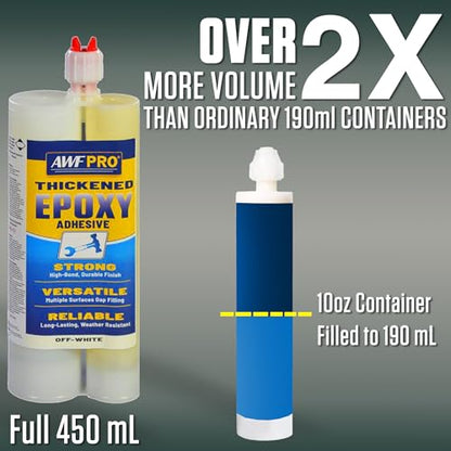 AWF-PRO Epoxy Gun & Thickened, Non-Sag, Wood Repair Epoxy Adhesive (450 mL) for Rot Repair, Structural Bonding, Filling, & Sealing Wood, Fiberglass, Concrete, & More