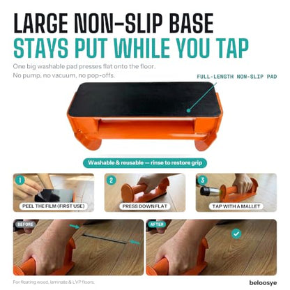 Floor Gap Fixer Tool for Vinyl Plank Flooring, Laminate & Wood Floor Gap Repair, No Suction Cup, Heavy Duty Iron with Washable Non-Slip Base, 2 Spare Pads, Vertical & Angled Striking Faces