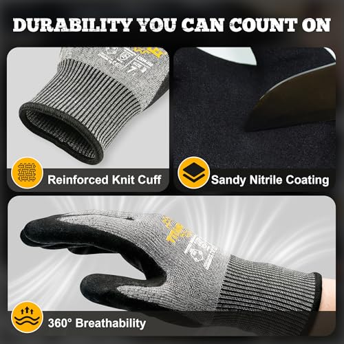 TitanFlex Work Gloves, ANSI A5 Cut Resistant Gloves, Sandy Nitrile Grip - size: Small