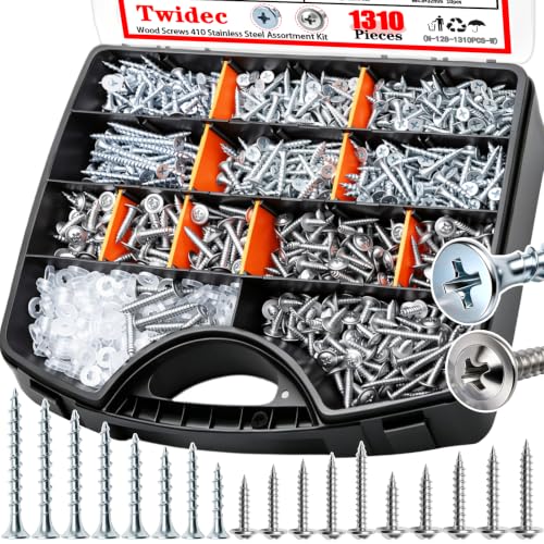 Twidec/1310PCS Silver Wood Screws #8#10 Phillips Truss Head＆Drywall Screws - color: Silver