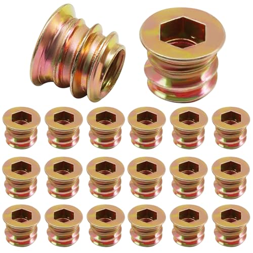 Piutouyar 20 Pcs M6x10mm Threaded Inserts Nuts for Wood - size: M6x10mm
