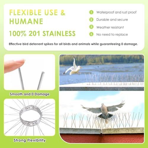 Pigeon Spikes Stainless Steel Bird Spikes for Outside to Keep Birds Away 19 Pack 15ft Coverage Bird Spikes Wire Prevention Spikes for Small Bird Squirrel for Fence Roof Blacony - size: disassembled-19pcs-15ft