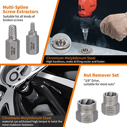 Screw Extractor Set, 37# Cr-Mo & 6542 HSS Steel Cobalt Left-Hand Drill Bit, Easy Out Broken Bolt Remover Reverse, Ez Out Stripped, Rounded-Off, Damaged Bolts, Screws&Studs Removal Tool (31-Pieces)