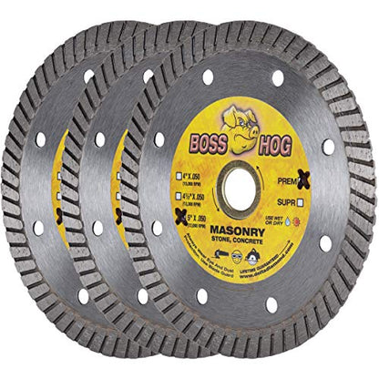 Delta Diamond Boss Hog 5 Inch 3 Pack Turbo Premium Diamond Blade for Masonry, Brick, Block, Pavers, Concrete, Stone, Wet/Dry Cutting, Continuous Rim (5" 3 Pack) - size: 5 Inch 3 Pack