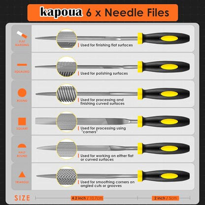6-Piece Metal Needle File Set - Hardened Alloy Steel - color: Black-6pcs
