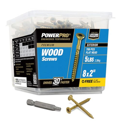 Power Pro Exterior Wood Screws, #8 x 2in, 5lb Box, 709 Pieces, Bronze - color: Bronze, size: #8 x 2"