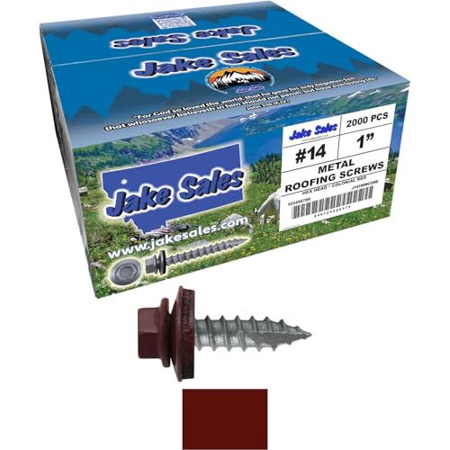 14 x 1 Colonial RED Metal Roofing Screws - Hex Washer Head- Self-Starting/Tapping - EPDM Washer. 8 X 250 Bags - 2,000 Screws - color: COLONIAL RED, size: 1"