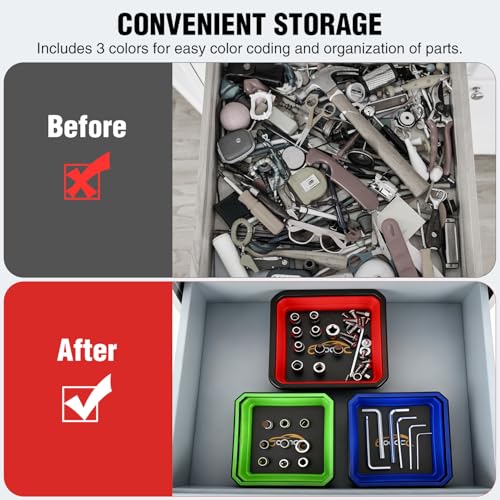 GOOACC 3Pcs Square Collapsible Magnetic Parts Tray Set Red Blue Green - color: Red/Blue/Green