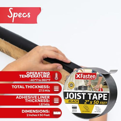 XFasten Butyl Joist Tape for Decking, 2 Inch x 50 Feet, Professional Butyl Deck Joist Tape 2 Inch Waterproof Roof Sealant Flashing Tape, Black - style: 2 inch x 50 ft (Single Pack)