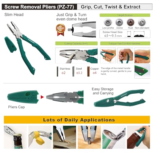 ENGINEER DXZ-07 Screw Extractor Tool Set. Screw Emergency Tool Kit in a roll-up case. Compatible with Broken Head Phillips Screws and Hex Socket Bolts, Can Remove Countersunk Screws.