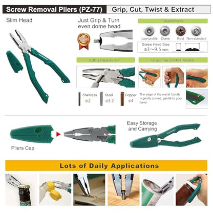 ENGINEER DXZ-07 Screw Extractor Tool Set. Screw Emergency Tool Kit in a roll-up case. Compatible with Broken Head Phillips Screws and Hex Socket Bolts, Can Remove Countersunk Screws.