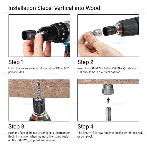 Sammys 8009925-25 Vertical Rod Anchor Super Screw with 3/8 in. Threaded Rod Fitting, 3/8 x 2-1/2'' Screw, for Wood (Pkg.=25) , Zinc - size: 3/8 x 2-1/2", style: ROD SIZE 3/8"