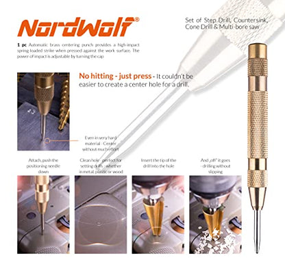 12PCS HSS Titanium Step, Countersink, Cone Drill Set with 1/4" Hex Shank - size: 12 pcs