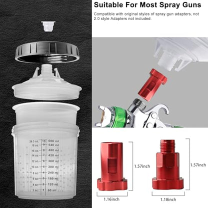 Disposable Paint Sprayer Gun Cup 20 Ounce(600ML) Kit with 50 Cups and Lids System, 1 Hard Cup with Retainer Ring, 10 Plugs and 1 Paint Stirrer for Automotive Commercial Coatings - size: 20 Ounce Kit-50PCS