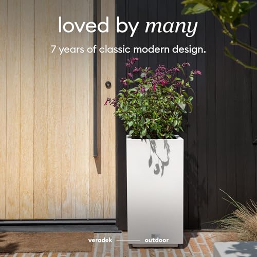 Veradek Block Series Pedestal Planter - Tall Rectangular Outdoor Planter - color: White, size: 26"H x 13.5"W - 2 Pack