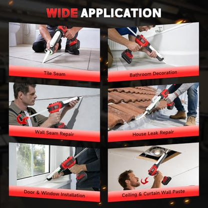 Cordless Caulking Gun for Milwaukee M18B2 Battery, Electric Caulk Adhesive Gun with 450lm LED Light,Stepless Speed,280KG Thrust Drip-free Caulk Gun,10oz/300ml Caulking Tool for Sealing(Tool Only)