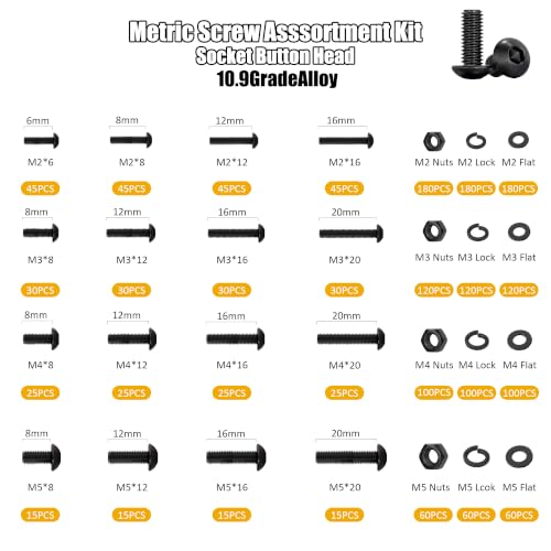 ZTF 3440pcs Metric Screw Assortment Kit, M2 M3 M4 M5 Machine Screws Nuts - size: Button Head ss+black 3440Pcs