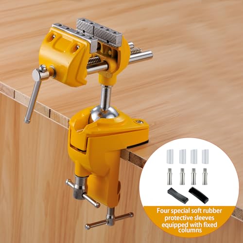 MAXMAN Bench Vise, 360° Cast Steel Swivel Base, 3 inch Multi-Purpose Clamp - color: Yellow