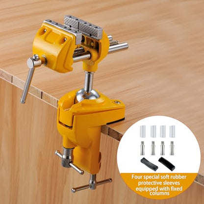 MAXMAN Bench Vise, 360° Cast Steel Swivel Base, 3 inch Multi-Purpose Clamp - color: Yellow