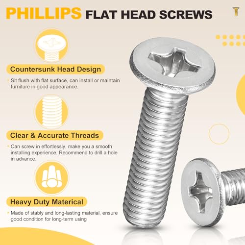 METALLIXITY #4-40x1/4 Phillips Flat Head Bolts 304 Silver 50Pcs - color: Silver, size: #4-40x1/4"