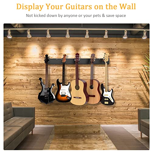 LEKATO Guitar Wall Mount Hagers for Multiple Guitars, 5 Adjustable Hangers Guitar Wall Rack, Fixed Clips, Aluminum Acoustic & Electric Guitars Rack, Bass Holder for Banjo, Mandolin