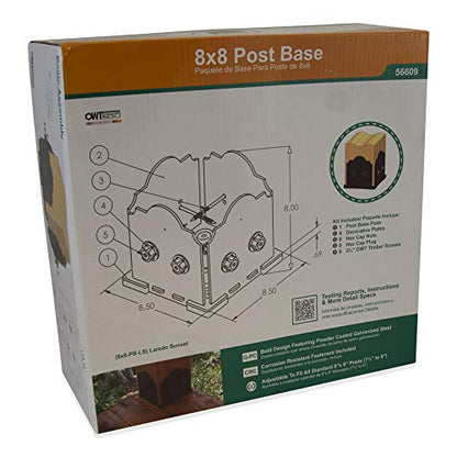OZCO Laredo Sunset Post Base Kit, 8in x 8in, 1 Kit with Hardware, Black - size: 8x8, style: Laredo Sunset
