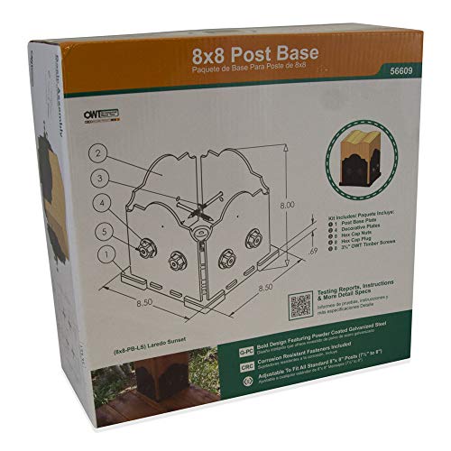 OZCO Laredo Sunset Post Base Kit, 8in x 8in, 1 Kit with Hardware, Black - size: 8x8, style: Laredo Sunset