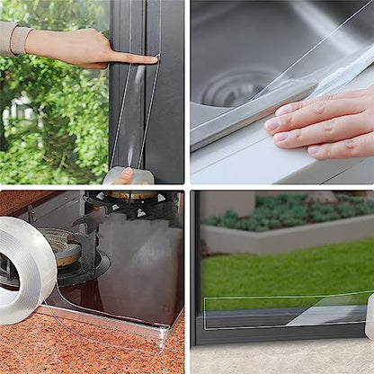 Transparent Weather Sealing Tape, Clear Draft Isolation Film Tape for Door Draft Stopper, Adhesive Tape for Doors, Windows and Shower Glass Gaps - No Residue (2 Inch x 33Ft) - size: 2in-33ft