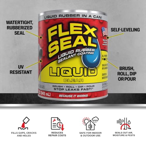 Flex Seal Liquid Rubber Sealant Coating, Waterproof, Clear, 32 oz - color: Clear, size: 32 oz